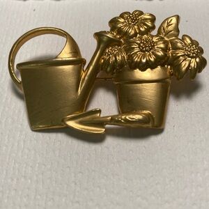 Gold Floral Watering Can Brooch by Avon